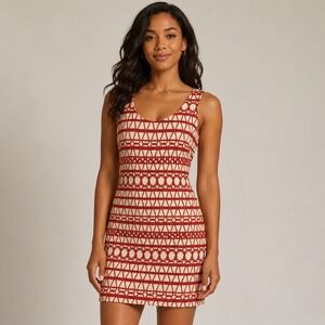 Waverly Grey Silk Geometric Sleeveless Dress Red‎ Cream Size 4 Made in USA READ